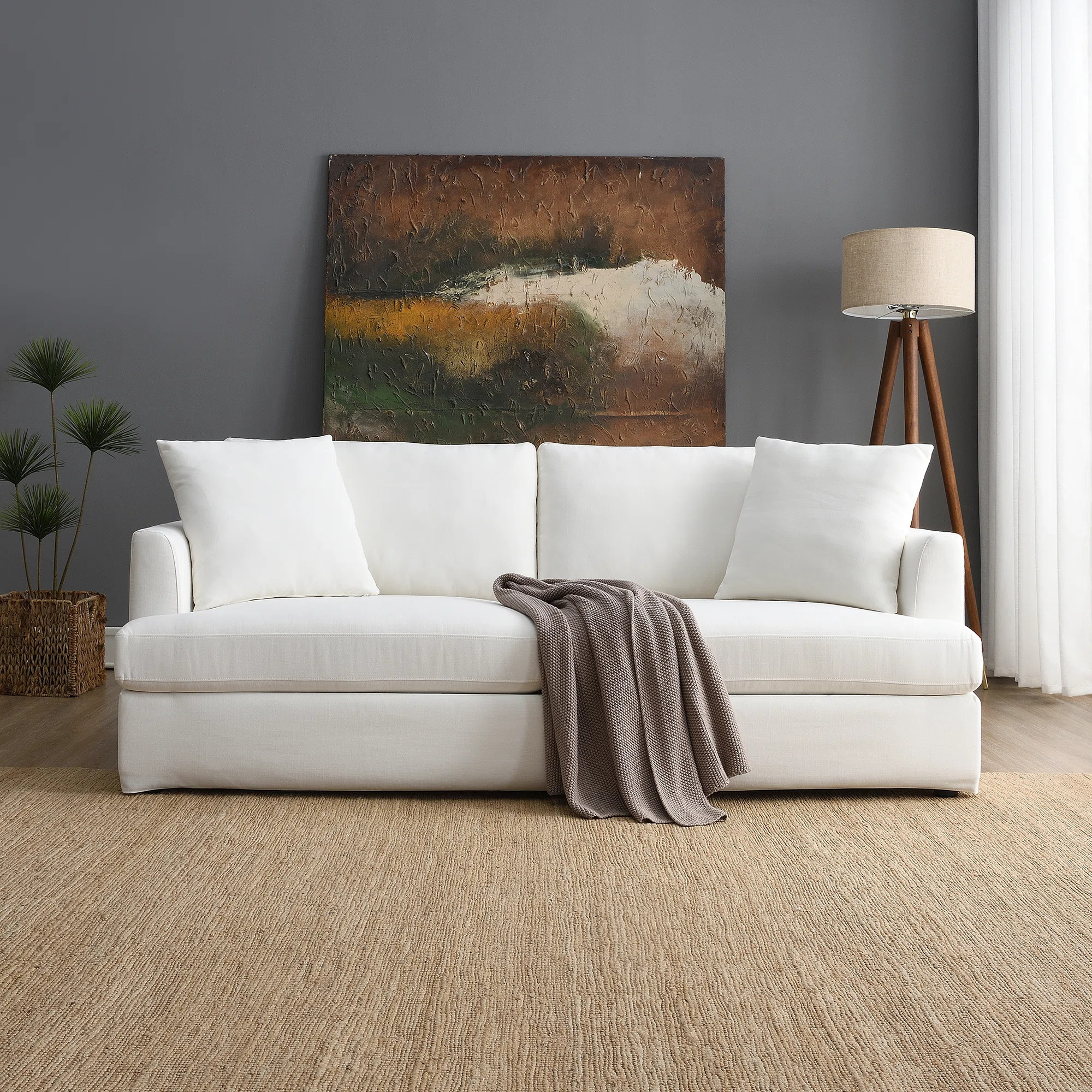 Ebern Designs Square Arm Washable Covers Upholstered White Slipcovered Sofa & Reviews | Wayfair | Wayfair North America