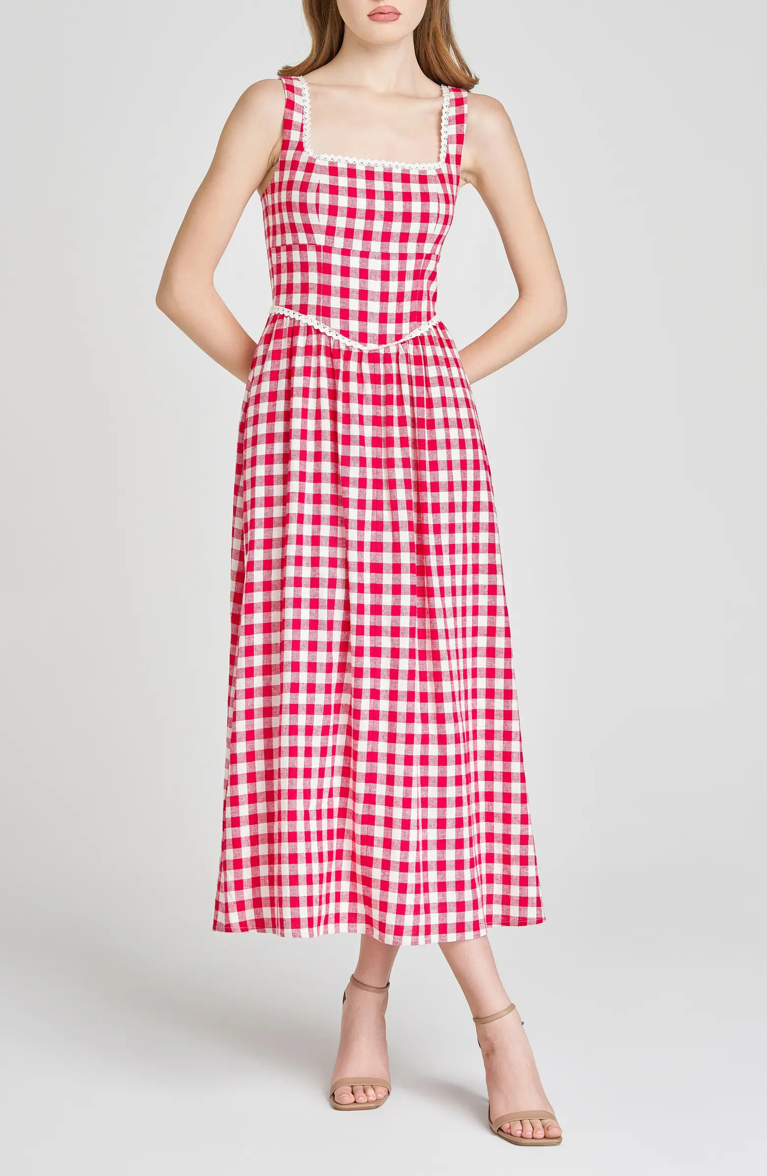 WAYF Gracie Gingham Linen Blend Midi Dress | Nordstrom | Nordstrom