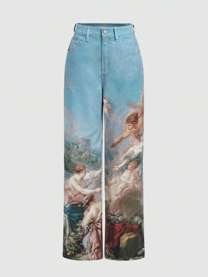 SHEIN MOD Figure Graphic Wide Leg Jeans | SHEIN