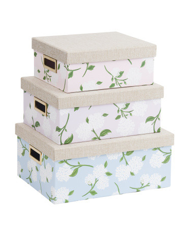 3pk Hydrangea Burlap Lid Boxes | TJ Maxx