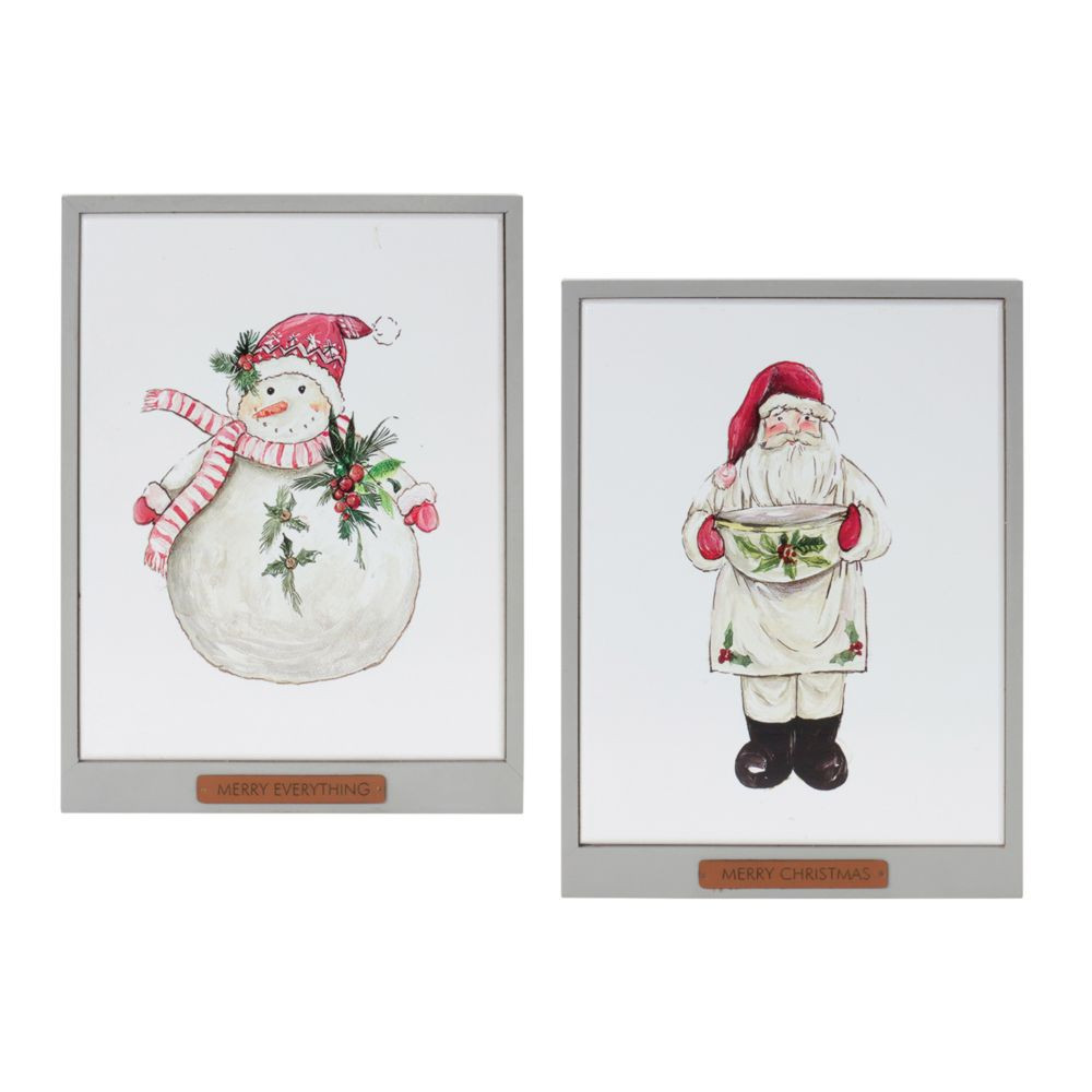 Framed Santa And Snowman Wall Art (Set Of 2) 10.5""L X 14""H Mdf White | Oriental Trading Company