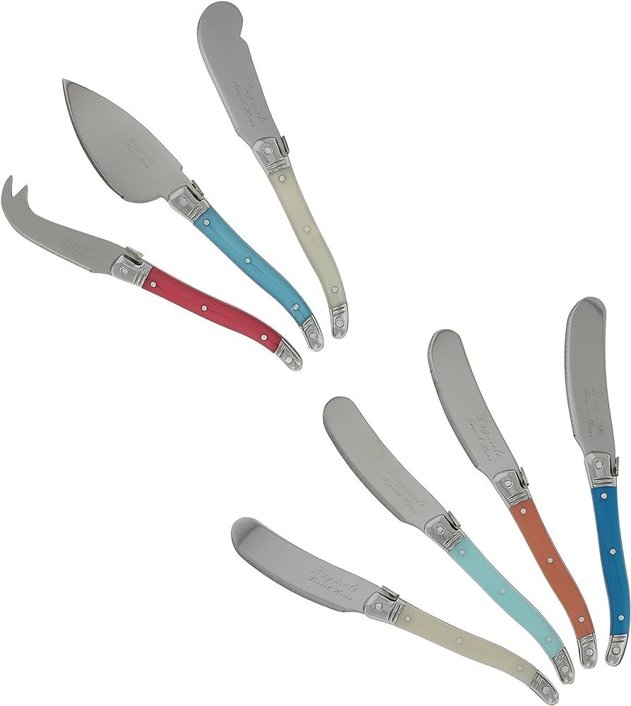 Laguiole 7-Piece Cheese Knife Set (Coral & Turquoise) Stainless Steel Cheese Knives Set, Cheese S... | Amazon (US)