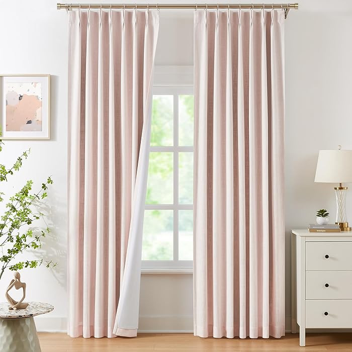 WEST LAKE Bailey Pinch Pleat Full Blackout Curtains 90 Inches Long,Pink Linen Textured 100 Room D... | Amazon (US)