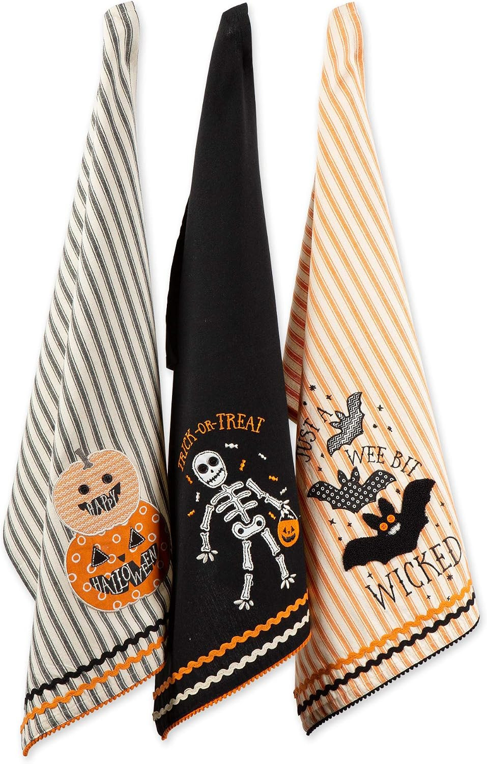 DII Happy Halloween Dishtowel Collection Embellished Cotton Kitchen Hand Towel Set, 18x28, Trick or Treat Skeleton, 3 Count | Amazon (US)