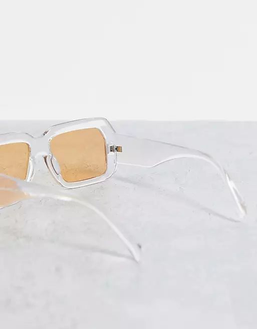 ASOS DESIGN recycled oversized retro sunglasses in crystal frame with colored lens | ASOS (Global)