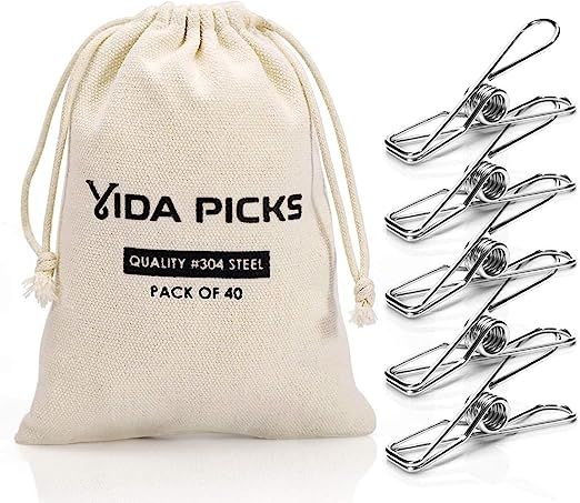 Wire Clothespins Laundry Chip Clips-40 Pack Bulk Clothes Pins with Heavy Duty, Durable Clamp Meta... | Amazon (US)