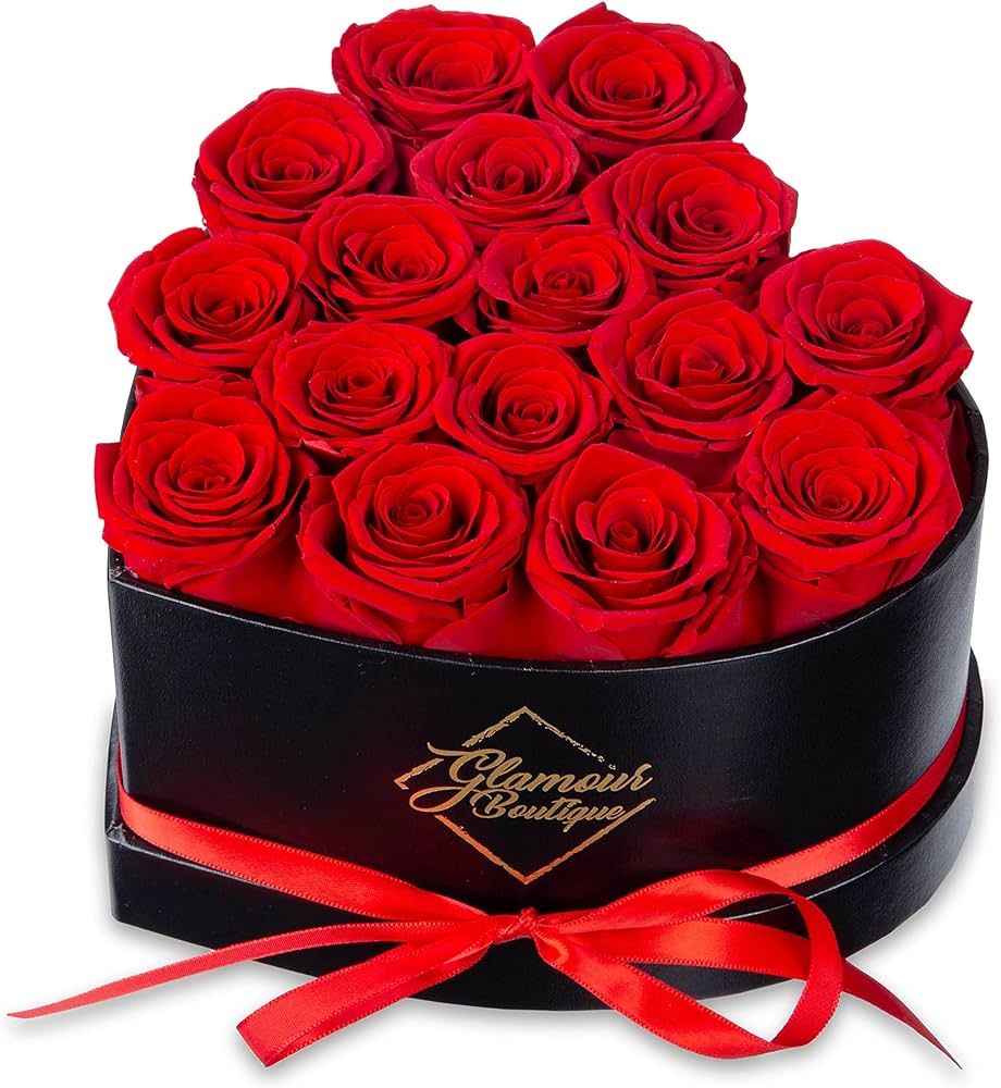 GLAMOUR BOUTIQUE 16-Piece Forever Flowers Heart Shape Box - Preserved Roses, Immortal Roses That ... | Amazon (US)