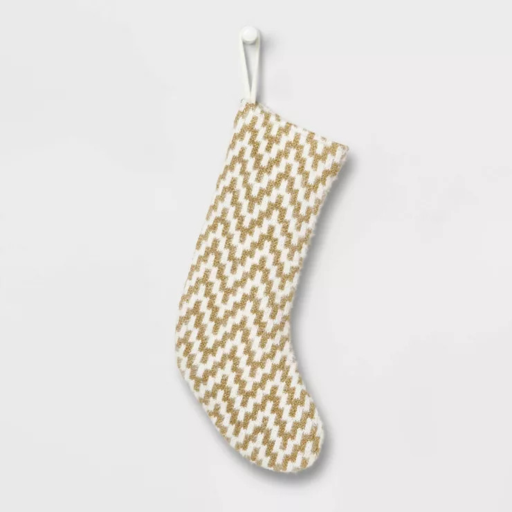 20" Fuzzy Knit Chevron Christmas Stocking Gold - Wondershop™ | Target