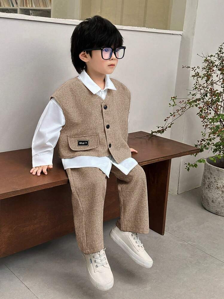 SHEIN Kleine Jungen 3 Stücke/Set lässiger, bequemer und modischer Outfit, bestehend aus Hemd mi... | SHEIN