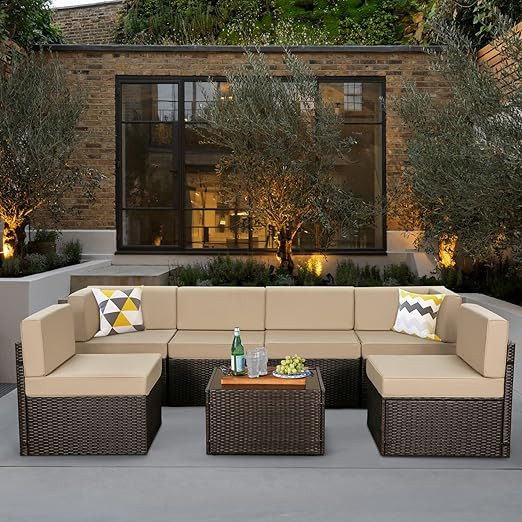 U-MAX 7 Piece Outdoor Patio Furniture Set, PE Rattan Wicker Sofa Set, Outdoor Sectional Furniture... | Amazon (US)