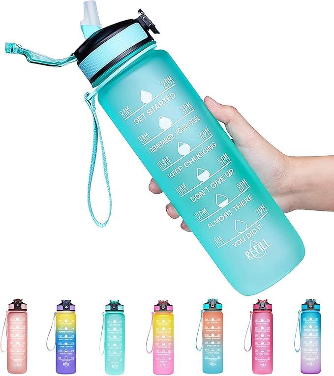 Venture Pal 32oz Motivational Fitness Sports Water Bottle with Time Marker & Straw, Large Wide Mo... | Amazon (US)