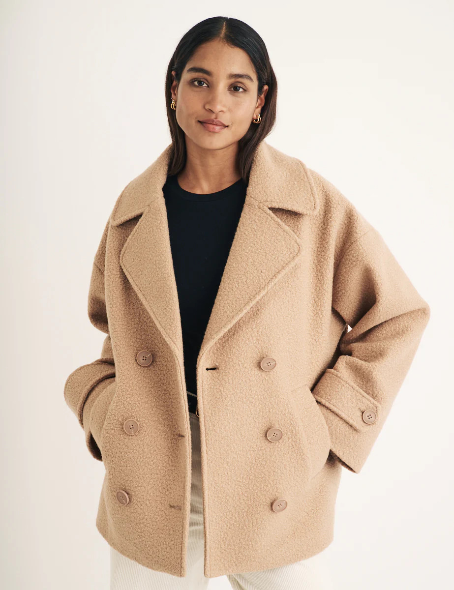 Beige Double Breasted Borg Coat | Nobody's Child