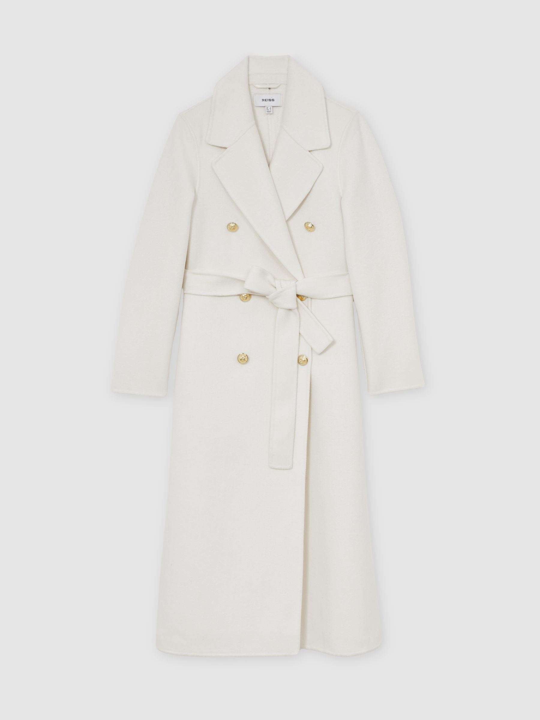 Double-Breasted Blindseam Coat Wool-Blend in Cream | Reiss UK
