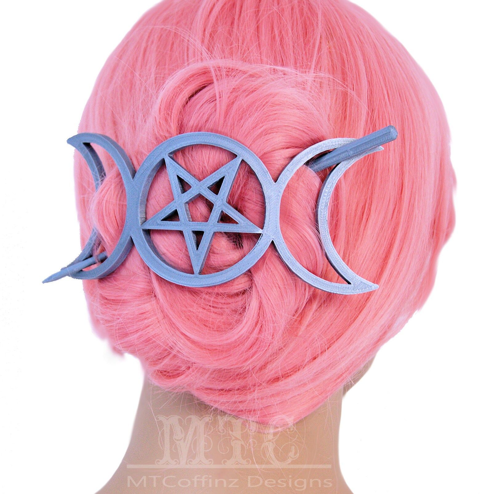 Triple Moon Bun Holder Hair Cage 3D Printed Long Hair Accessory Scarf Clip Wiccan Pagan Hair Deco... | Etsy (US)