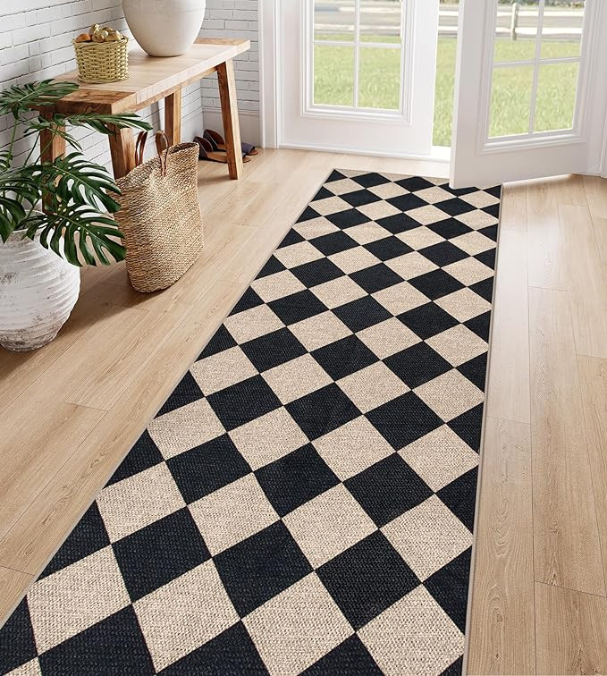 Lahome Checkered Easy Jute Runner Rug, 2x8 Hallway Kitchen Runner Rug Non Slip Washable Outdoor C... | Amazon (US)