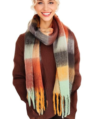 Funky Junque Women's Chunky Scarf Cashmere Feel Thick Warm Knit Wrap Plaid Pattern | Amazon (US)