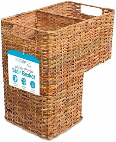 BIRDROCK HOME Stair Basket for Staircases – Wicker Woven Storage Bin with Cut Out Handles – N... | Amazon (US)