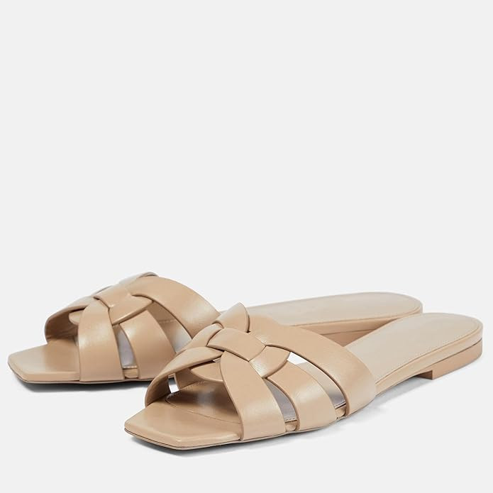 THESHY Women's Flat Sandals Square Toe Patent Leather Comfortable Slip on Slippers Casual Summer ... | Amazon (US)