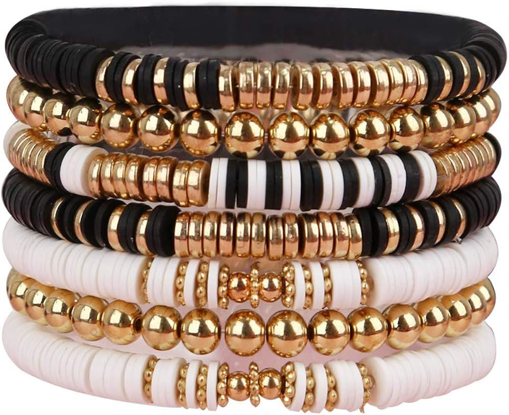 yansport Colorful Surfer Stretch Bracelet, Letter Vinyl Beads Bracelet Set, Handmade Elastic Rope... | Amazon (US)