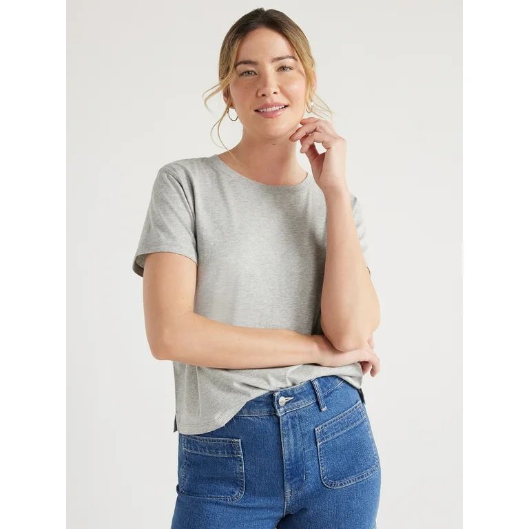 Free Assembly Women?s Cotton Cropped Boxy Tee with Short Sleeves, Sizes XS-XXL | Walmart (US)