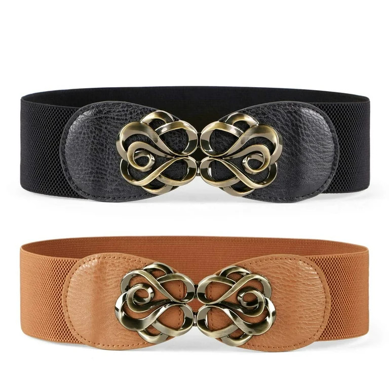 SUOSDEY Women Stretchy Belts Ladies Elastic Wide Waist Belts for Dresses 2 Pack | Walmart (US)