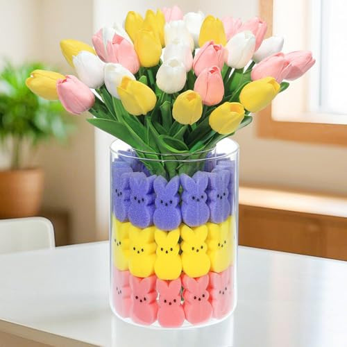 TMGIDRI Easter Decorations - Artificial Tulips and Bunny Easter Vase Filler Set, Easter Centerpieces for Tables, Spring Centerpiece for Home and Holiday Celebrations | Amazon (US)
