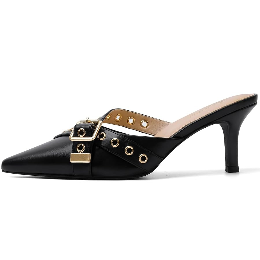 Mostrin Kitten Mules Heels for Women Pointed Closed Toe Heels Vintage Slip on Stiletto Dressy Pum... | Amazon (US)