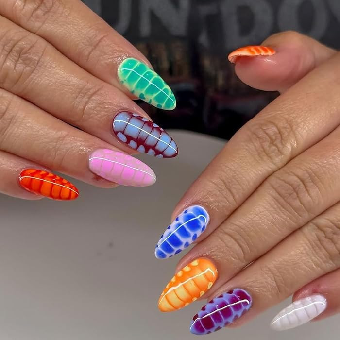 plalely Long Press on Nails Almond, Acrylic Press on Nails with Flower Designs, Long Almond Nail ... | Amazon (US)