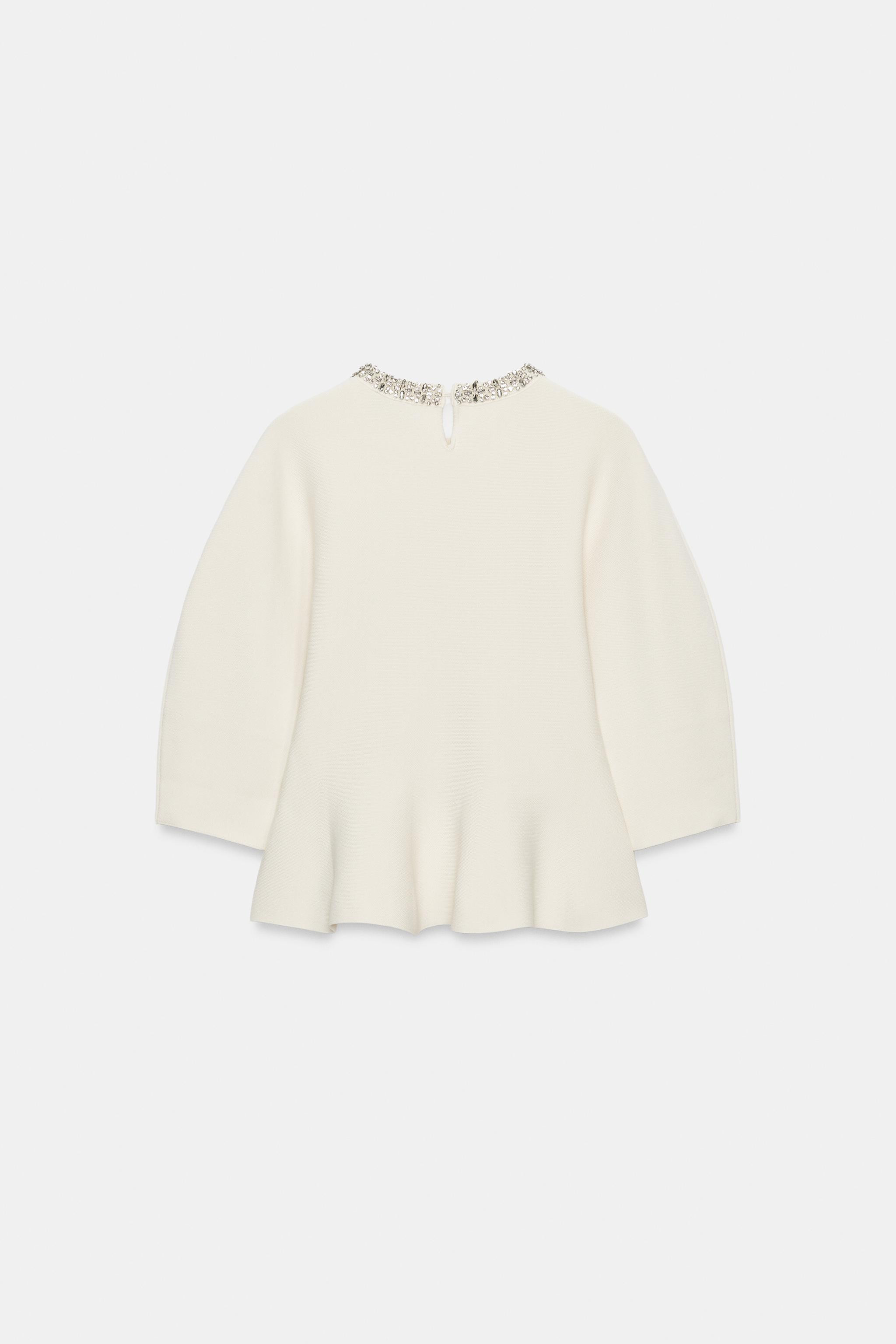 JEWELED NECK KNIT TOP | Zara US