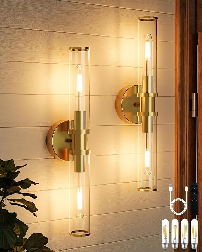 8000mAh Wireless Wall Sconces with Remote Control, Battery Operated Wall Sconce Set of 2 with Tim... | Amazon (US)