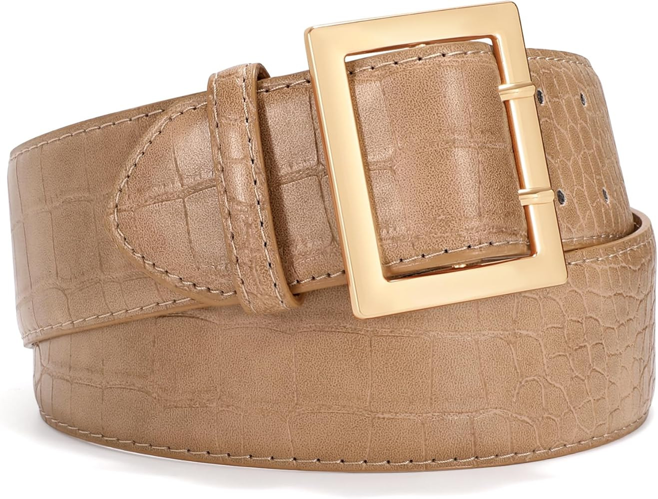 SANSTHS Women Wide Leather Belt for Jeans Dress Fashion Gold Buckle Ladies Waist Thick Belt | Amazon (US)