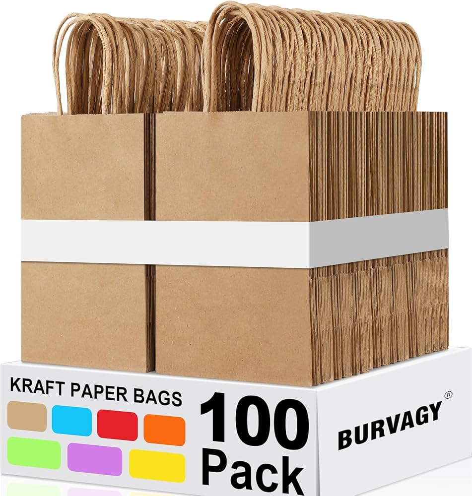 BURVAGY 100Pcs Paper Gift Bags 5.25x3.25x8.25'', Small Paper Bags with Handles Bulk, Shopping Bag... | Amazon (CA)