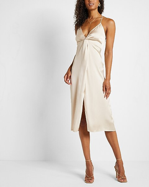 Satin Twist Front Slip Dress | Express