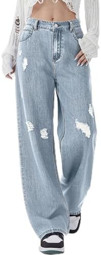Women Distressed Straight Leg Jeans Lightweight Baggy High Waist Boyfriend Streetwear Vintage Den... | Amazon (US)
