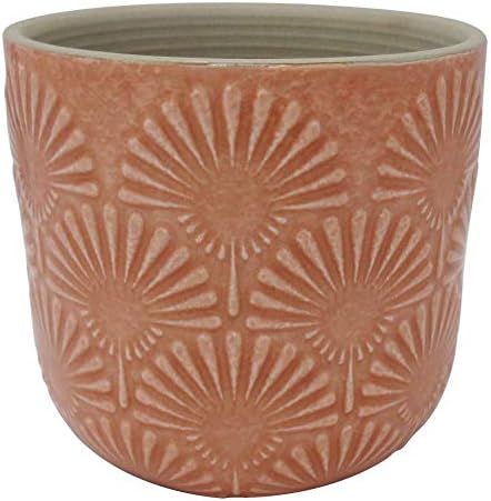 Amazon Brand – Stone & Beam Medium Fan-Embossed Planter, 6"H, Arabesque Coral Pink | Amazon (US)