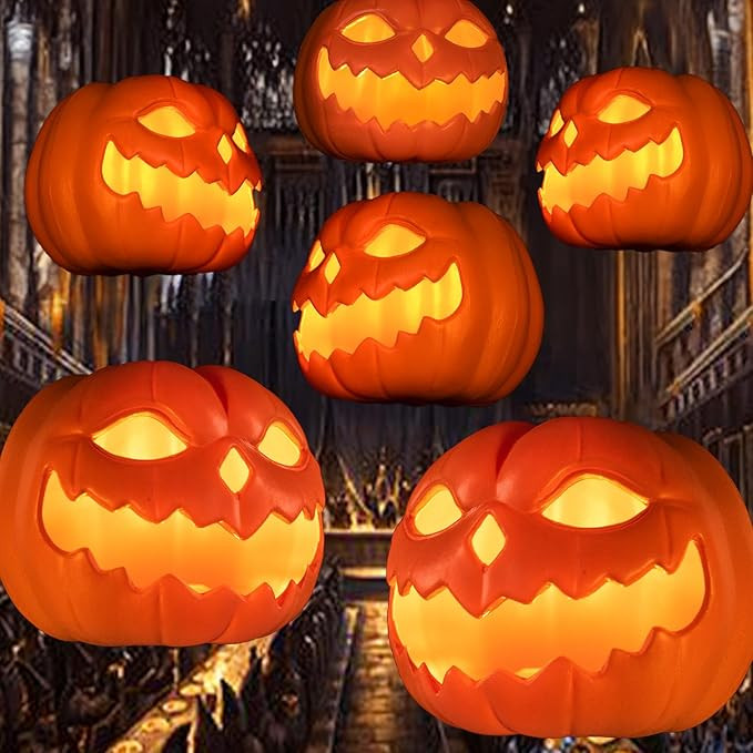 Halloween Decorations - Set of 6 Floating LED Pumpkins with Remote Control - Magic Hanging Flicke... | Amazon (US)