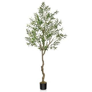 Vitalismo New Year Trees 7 ft. Artificial Olive Tree 84in Fake Plants with Black Pot Indoor Outdo... | The Home Depot
