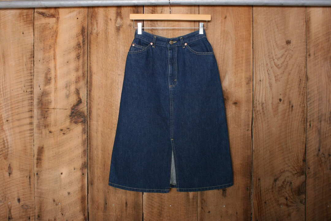 Sz. 5 | Vintage LEE Blue Denim A-Line Split Modest Midi Skirt - Made in USA | Etsy (US)