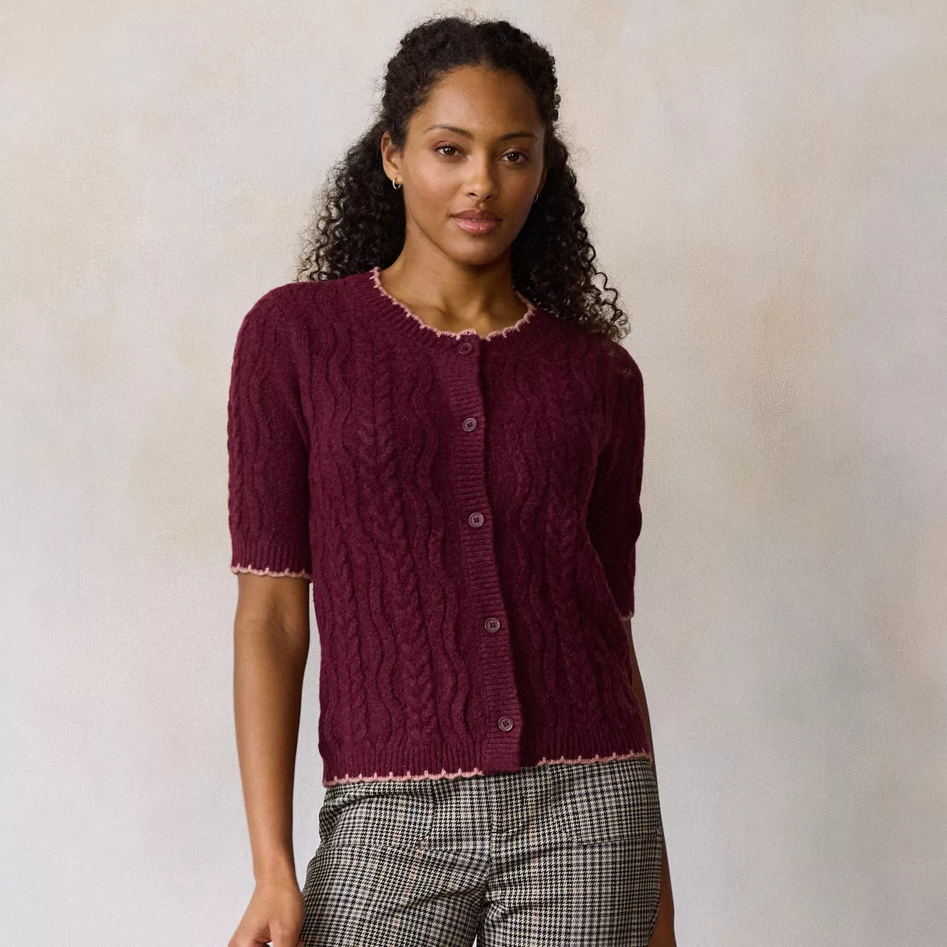 Women's LC Lauren Conrad Short Sleeve Cable Sweater Cardigan | Kohl's