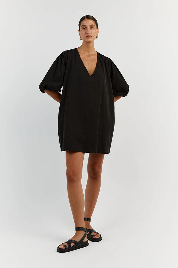 SKYLAR BLACK COTTON SMOCK DRESS | DISSH