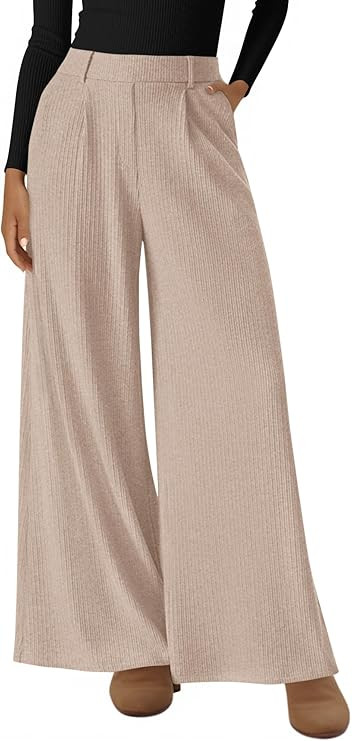 BTFBM Wide Leg Pants for Women Dressy Work Business Casual Elastic High Waisted Trousers Ribbed L... | Amazon (US)