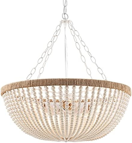 Elyccupa 5 Lights Bohemia Wood Beaded Chandelier Farmhouse Antique Rustic Pendant Light for Bedro... | Amazon (US)