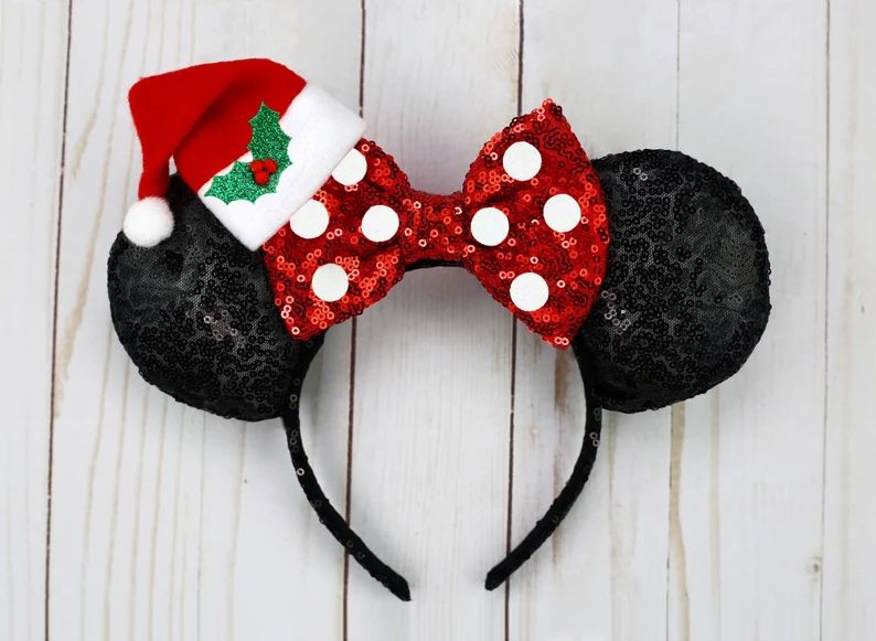 Christmas Minnie Mouse Ears Santa Hat Mickey Ears Christmas Ears Merry Christmas Mickey Mouse Ear... | Etsy (US)