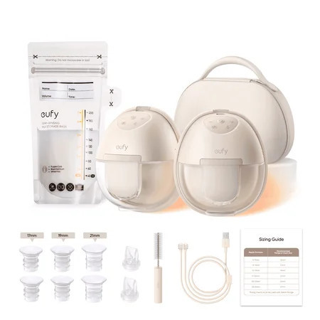 eufy Heated Wearable Breast Pump S1 Pro with Wireless Charging Case and Milk Storage Bag (120 Pieces), Electric Hands-Free with Industry-Leading HeatFlow Tech, in-Bra Use | Walmart (US)