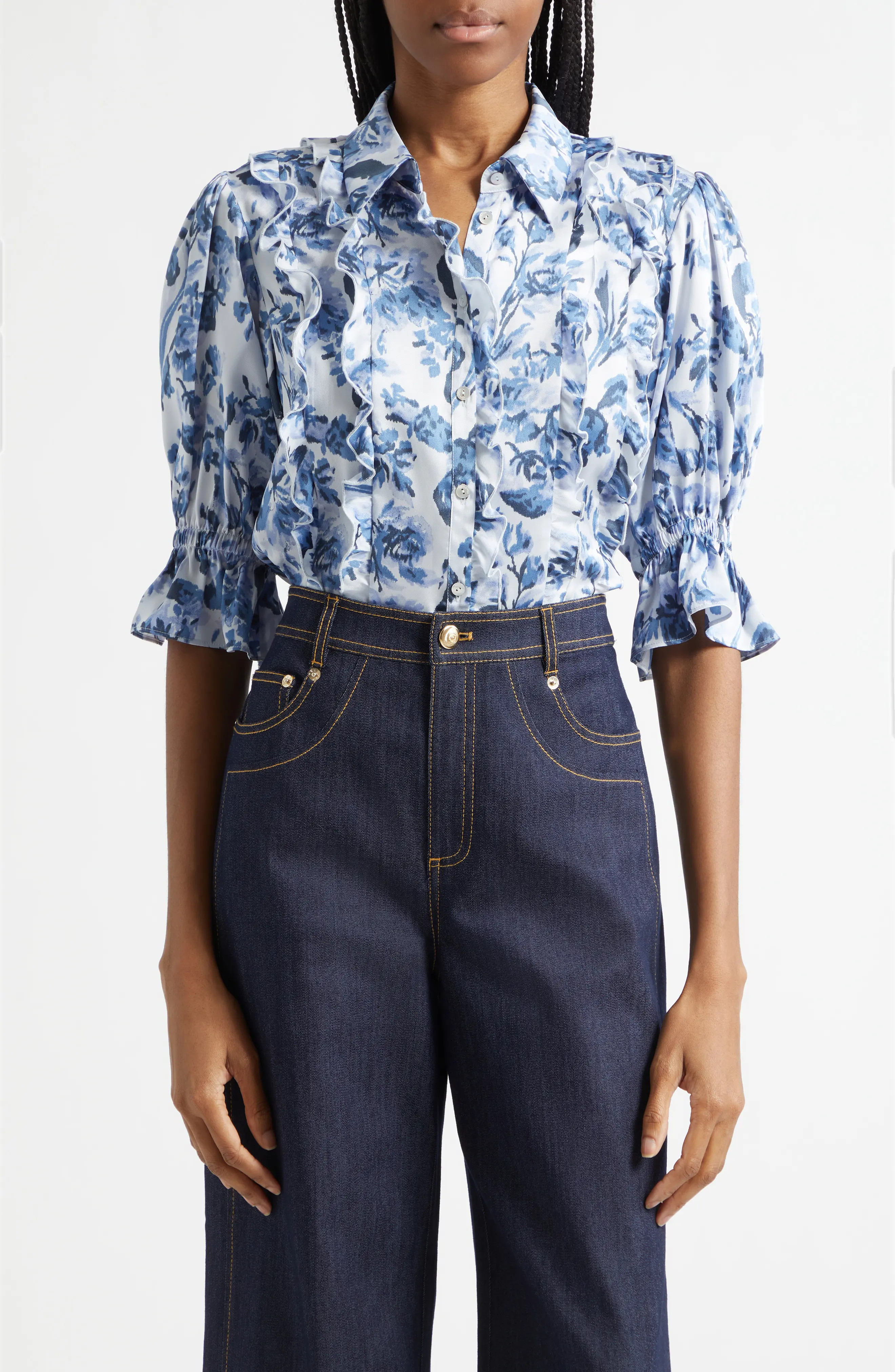 Cinq \u00e0 Sept Midnight Floral Print Button-Up Shirt (Women) | Nordstrom | Nordstrom