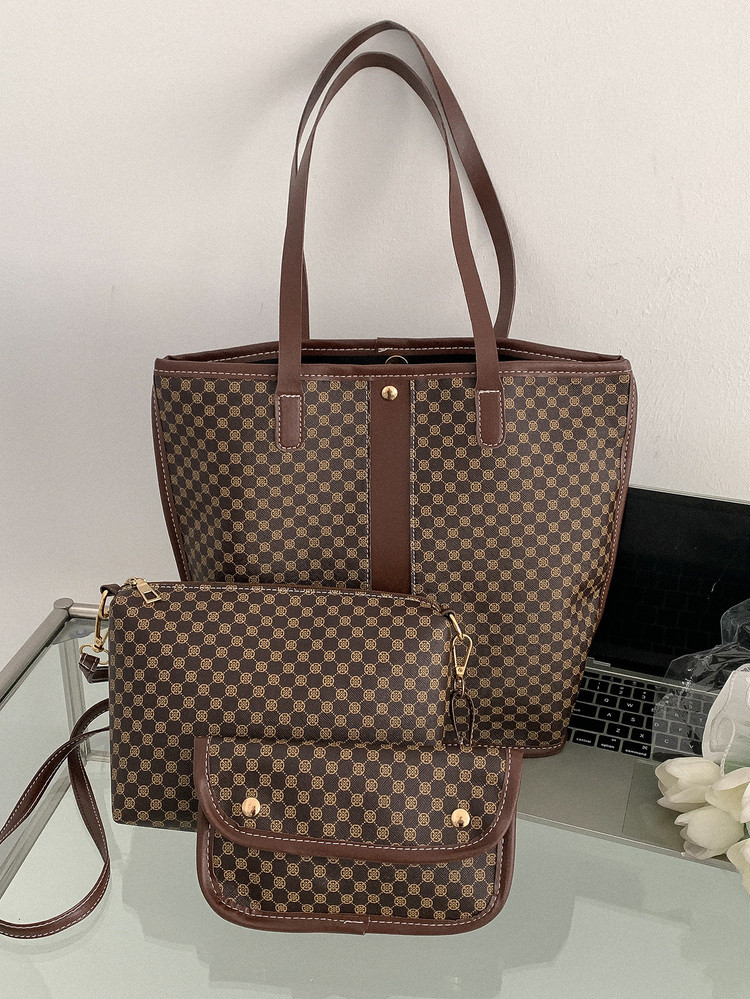 3pcs Geometric Pattern Shoulder Tote Bag Set | SHEIN