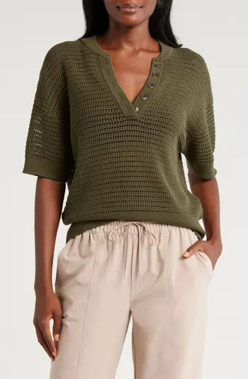 Varley Callie Sheer Knit Cotton Top in Moonlight at Nordstrom, Size X-Large | Nordstrom