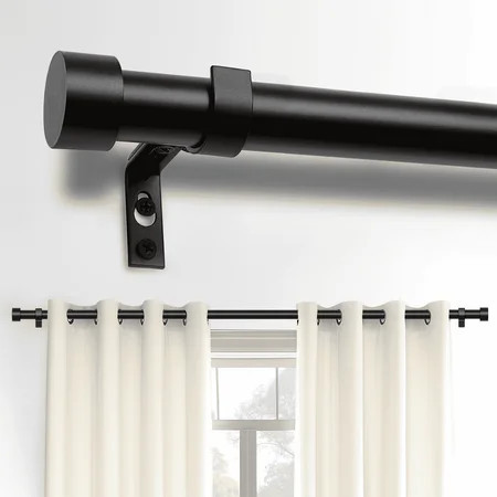 66"-120" Black Curtain Rods,1 inch Diameter Window Curtain Rod Set, Heavy Duty Curtain Rods with Aluminium Finials,Black | Walmart (US)