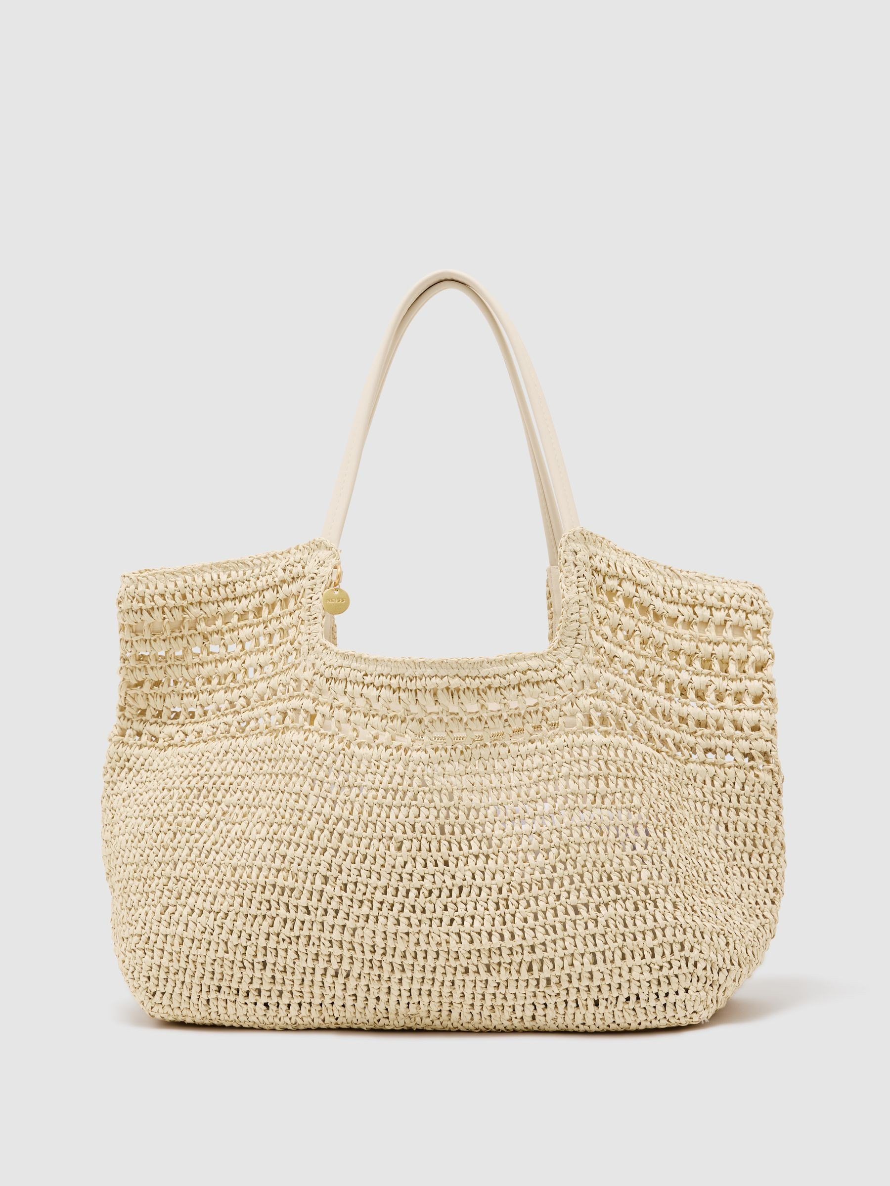 Reiss Raffia-Effect Cut-Out Tote Bag in Natural - REISS | Reiss UK