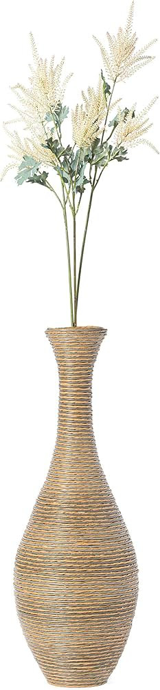Uniquewise 38 Inch Tall Trumpet Design Artificial Rattan Floor Vase Beige | Amazon (US)